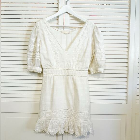 Loveshackfancy Lena White V-Neck Mini Dress w/ Embroidery - Picture 6 of 11
